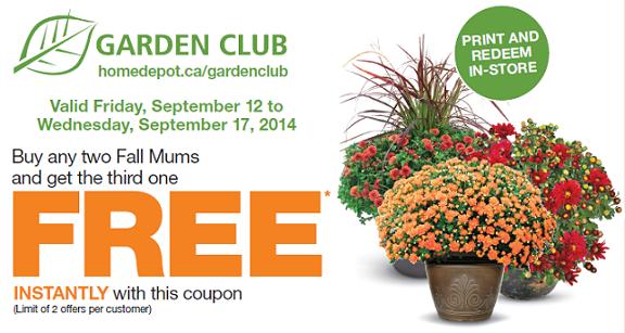  buy any two Fall Mums from The Home Depot and get the third one FREE