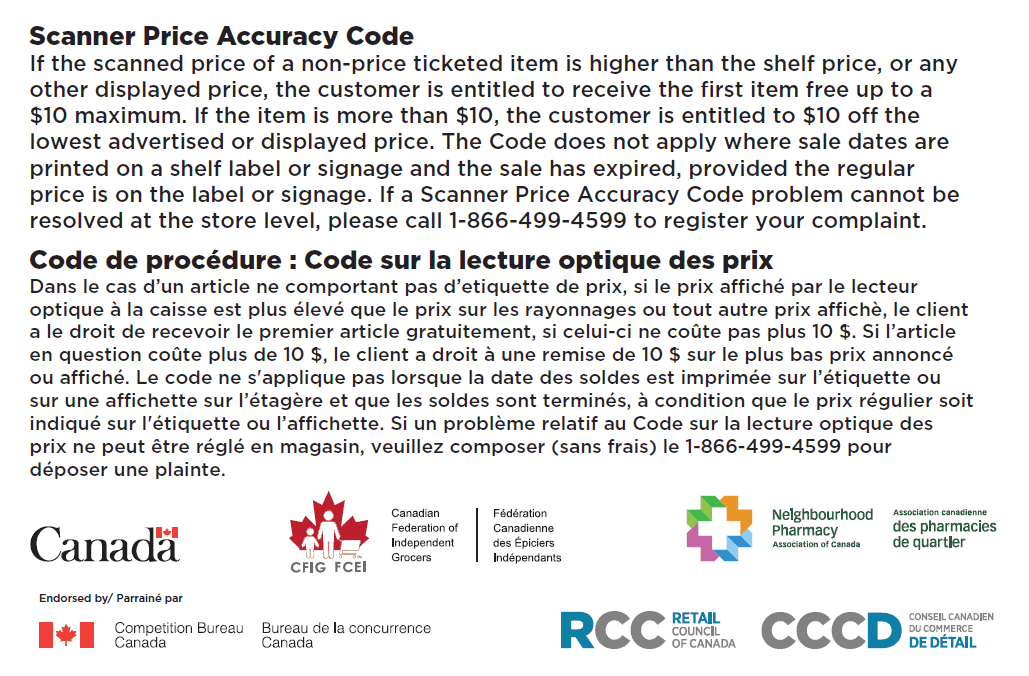 Scanner Price Accuracy Code Canada