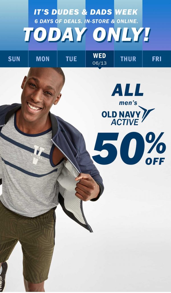 Old Navy Canada: All Men's Activewear 50% off! (Today Only)