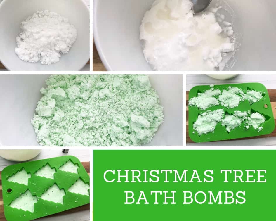 These Christmas Tree bath bombs can be made in just a few minutes even by beginners and deliciously scented! #bathbombs #diybeauty These Christmas Tree bath bombs can be made in just a few minutes even by beginners and deliciously scented! #bathbombs #diybeauty