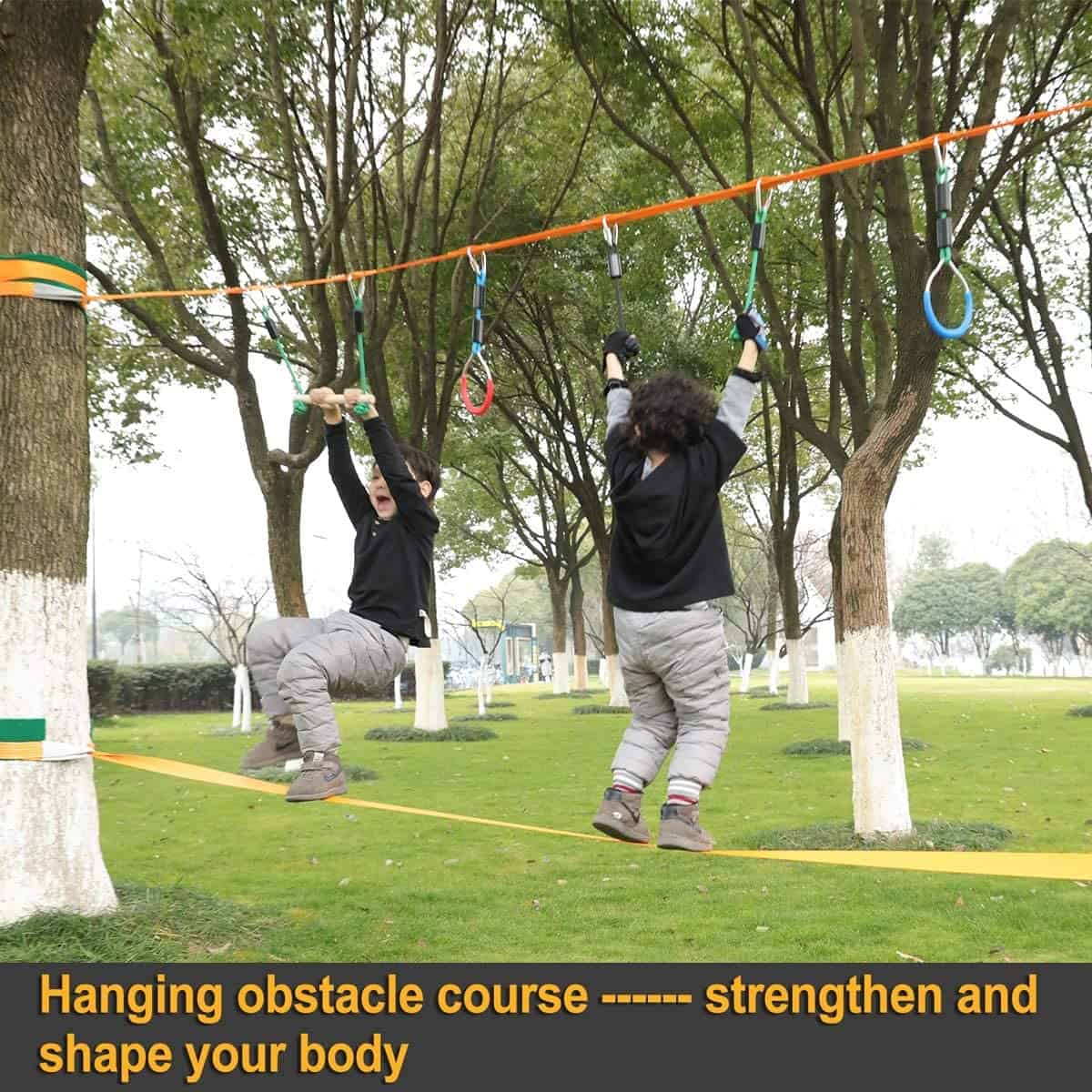 Slackline set with cable reel, 15 m, Ninja slackline with pulleys